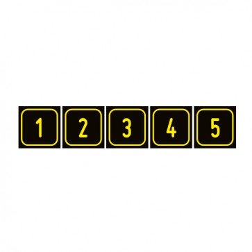Schilder Zahlen-Set "1-5" · viereckig - gelb / schwarz