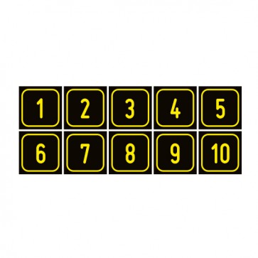 Schilder Zahlen-Set "1-10" · viereckig - gelb / schwarz