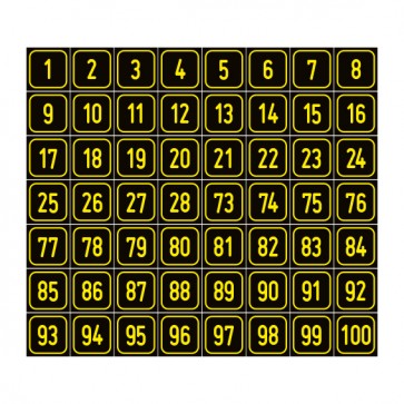 MAGNETSCHILD Zahlen-Set "1-100" · viereckig - gelb / schwarz