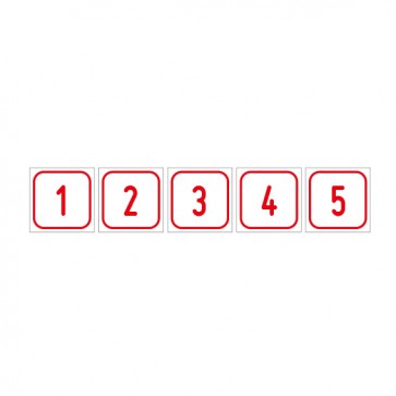 Schilder Zahlen-Set "1-5" · viereckig - rot / weiß