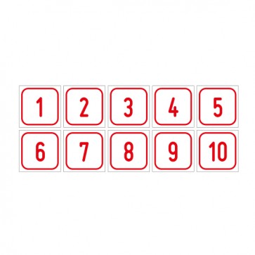 Aufkleber Zahlen-Set "1-10" · viereckig - rot / weiß | stark haftend