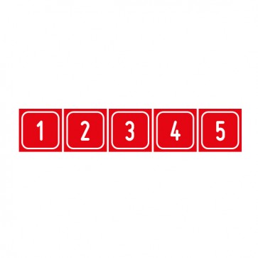 Schilder Zahlen-Set "1-5" · viereckig - weiß / rot | selbstklebend