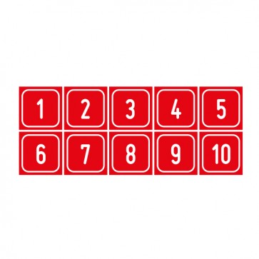 Aufkleber Zahlen-Set "1-10" · viereckig - weiß / rot