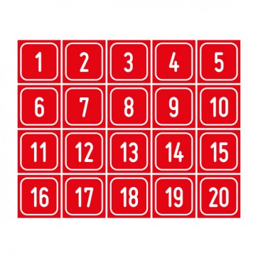 MAGNETSCHILD Zahlen-Set "1-20" · viereckig - weiß / rot