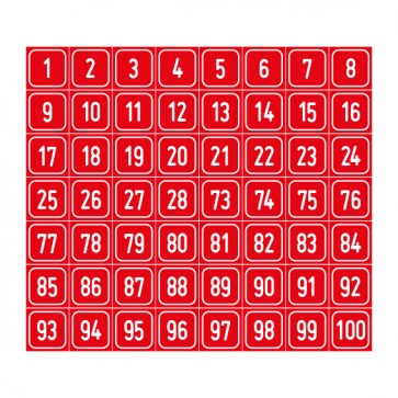 Schilder Zahlen-Set "1-100" · viereckig - weiß / rot
