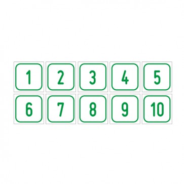 Schilder Zahlen-Set "1-10" · viereckig - grün / weiß