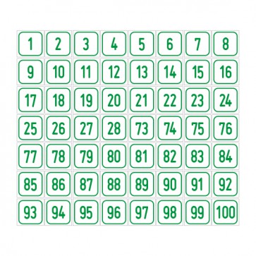 Schilder Zahlen-Set "1-100" · viereckig - grün / weiß | selbstklebend