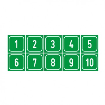 Schilder Zahlen-Set "1-10" · viereckig - weiß / grün | selbstklebend