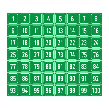 Aufkleber Zahlen-Set "1-100" · viereckig - weiß / grün