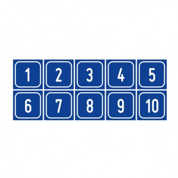 Aufkleber Zahlen-Set "1-10" · viereckig - weiß / blau