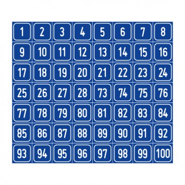 Aufkleber Zahlen-Set "1-100" · viereckig - weiß / blau | stark haftend
