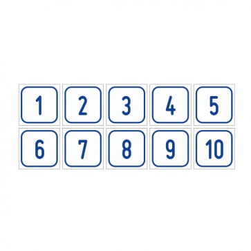 MAGNETSCHILD Zahlen-Set "1-10" · viereckig - blau / weiß