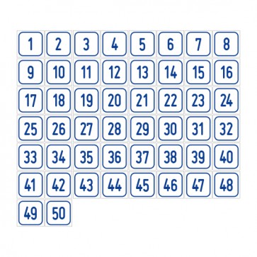 Aufkleber Zahlen-Set "1-50" · viereckig - blau / weiß