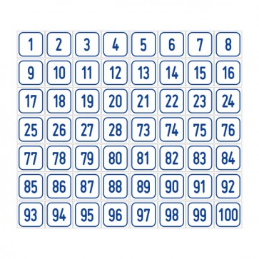 Aufkleber Zahlen-Set "1-100" · viereckig - blau / weiß | stark haftend