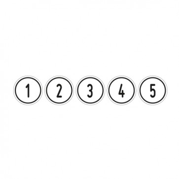 Aufkleber Zahlen-Set "1-5" · rund · schwarz / weiß | stark haftend