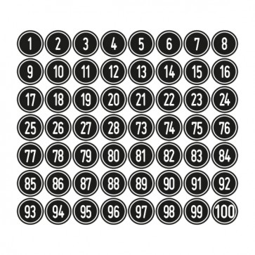 MAGNETSCHILD Zahlen-Set "1-100" · rund · weiß / schwarz