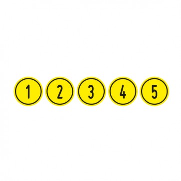 Schilder Zahlen-Set "1-5" · rund · schwarz / gelb