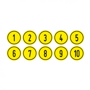 Schilder Zahlen-Set "1-10" · rund · schwarz / gelb