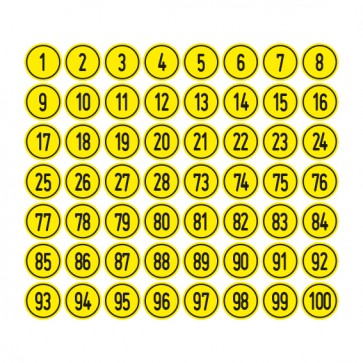 Aufkleber Zahlen-Set "1-100" · rund · schwarz / gelb