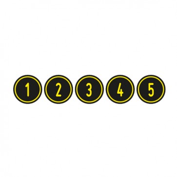 Aufkleber Zahlen-Set "1-5" · rund · gelb / schwarz | stark haftend