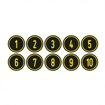 Aufkleber Zahlen-Set "1-10" · rund · gelb / schwarz | stark haftend