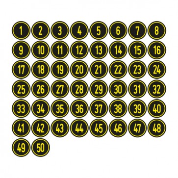MAGNETSCHILD Zahlen-Set "1-50" · rund · gelb / schwarz