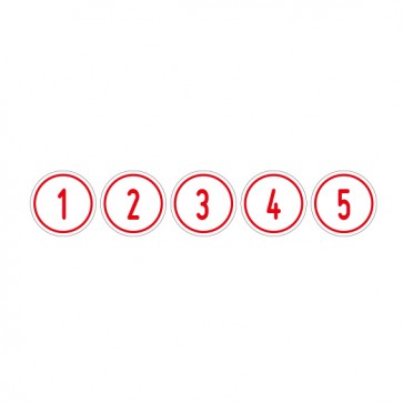 Schilder Zahlen-Set "1-5" · rund · rot / weiß