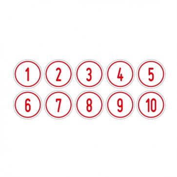 Aufkleber Zahlen-Set "1-10" · rund · rot / weiß | stark haftend