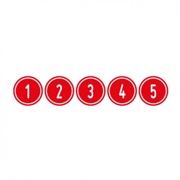 Schilder Zahlen-Set "1-5" · rund · weiß / rot | selbstklebend