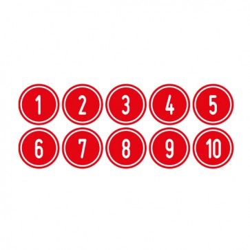 MAGNETSCHILD Zahlen-Set "1-10" · rund · weiß / rot