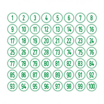 Schilder Zahlen-Set "1-100" · rund · grün / weiß