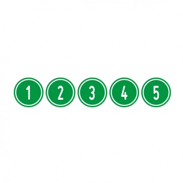 Aufkleber Zahlen-Set "1-5" · rund · weiß / grün | stark haftend