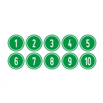 MAGNETSCHILD Zahlen-Set "1-10" · rund · weiß / grün