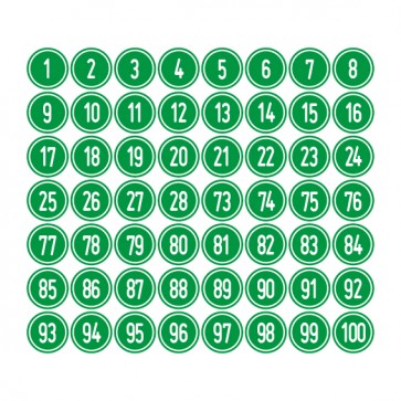 Aufkleber Zahlen-Set "1-100" · rund · weiß / grün | stark haftend