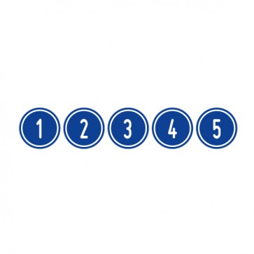 Schilder Zahlen-Set "1-5" · rund · weiß / blau | selbstklebend