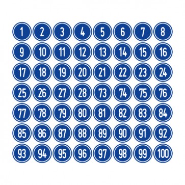 Aufkleber Zahlen-Set "1-100" · rund · weiß / blau | stark haftend
