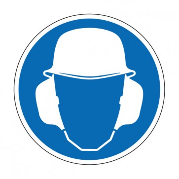 Schild Gebotszeichen Gehör- und Kopfschutz benutzen (Gebotsschild)