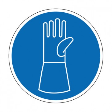 Schild Gebotszeichen Schutzhandschuhe mit Pulsschutz benutzen · selbstklebend