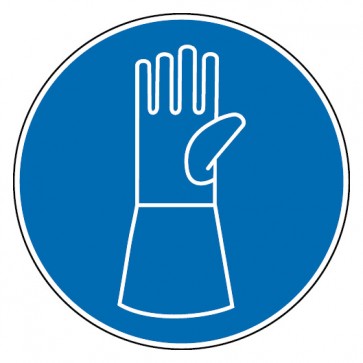 Gebotsschild Schutzhandschuhe mit Pulsschutz benutzen
