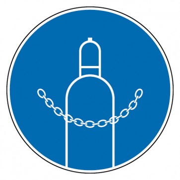 Gebotsschild Druckgasflasche durch Kette sichern