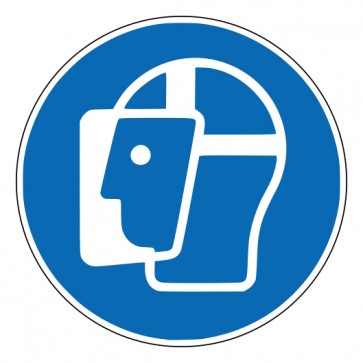 Schild Gebotszeichen Gesichtsschutz benutzen · ISO 7010 M013 · selbstklebend