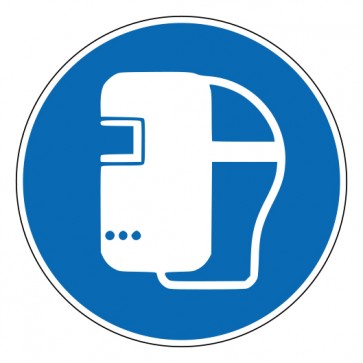 Schild Gebotszeichen Schweißmaske benutzen · ISO 7010 M019 · selbstklebend