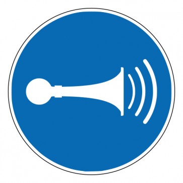 Schild Gebotszeichen Akustisches Signal geben · DIN 4844-2 D-M029 · selbstklebend
