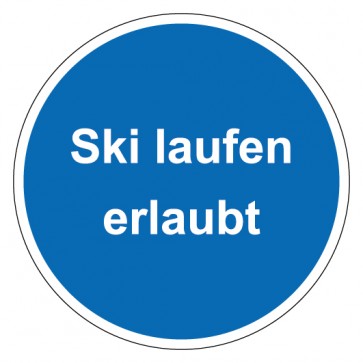 Aufkleber Gebotszeichen rund mit Text Ski laufen erlaubt