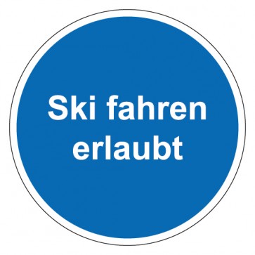 Aufkleber Gebotszeichen rund mit Text Ski fahren erlaubt