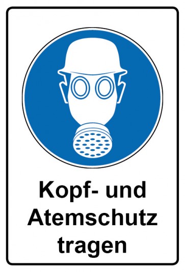 Aufkleber Gebotszeichen Piktogramm & Text deutsch · Kopf- und Atemschutz tragen (Gebotsaufkleber)