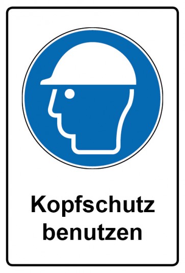 Aufkleber Gebotszeichen Piktogramm & Text deutsch · Kopfschutz benutzen (Gebotsaufkleber)