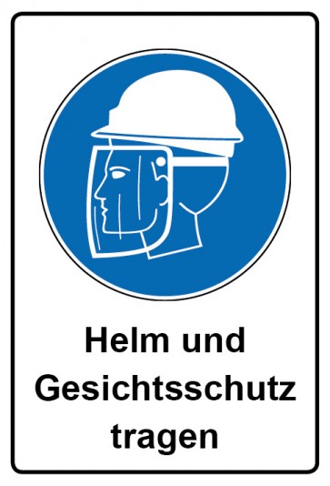 Aufkleber Gebotszeichen Piktogramm & Text deutsch · Helm und Gesichtsschutz tragen (Gebotsaufkleber)