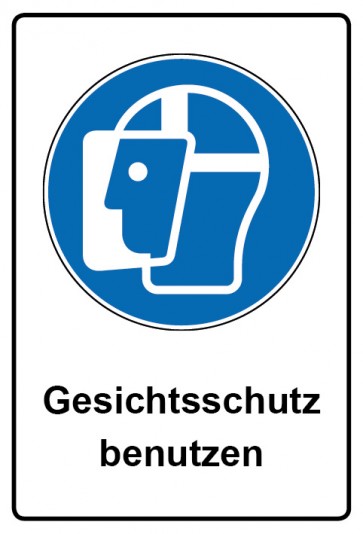 Schild Gebotzeichen Piktogramm & Text deutsch · Gesichtsschutz benutzen | selbstklebend (Gebotsschild)