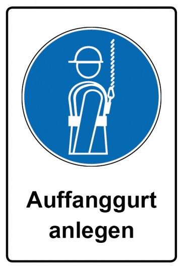 Aufkleber Gebotszeichen Piktogramm & Text deutsch · Auffanggurt anlegen (Gebotsaufkleber)